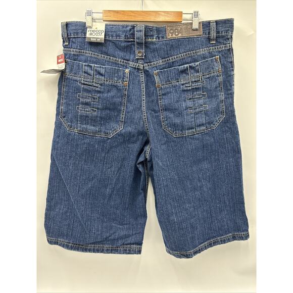 Vintage Mecca Shorts Mens 32 Black Y2K Baggy Denim Skater Jean Short - Picture 4 of 12